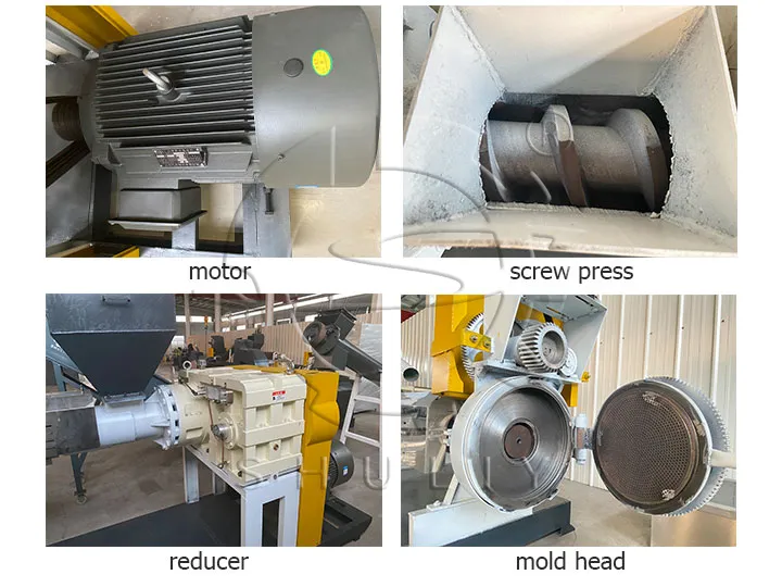 Motor, prensa de tornillo, reductor, cabezal de molde para granuladores de plástico.