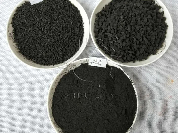 Granulados de borracha de diferentes tamanhos